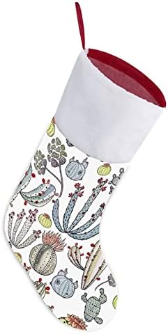 Акварел Коледни Чорапи с Кактусом, Коледна Елха, Висящи Чорапи за Камината, с Къси Плюшени Белезници, Украса за