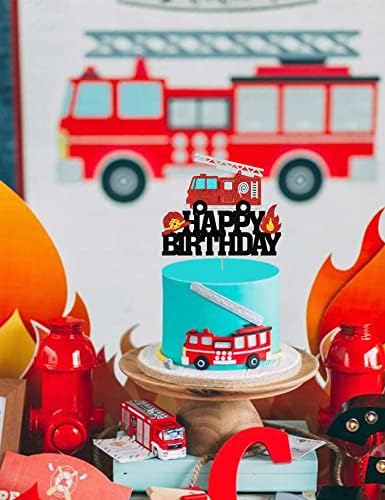 Пожарна кола, Topper За Торта, Пожарникар, честит Рожден Ден, Украса за Торта за Момчета и Момичета, Лъскава