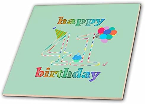 3дРоза с 41-ия рожден Ден Торта със Свещ, балони, Шапка, Разноцветни Плочки (ct_352176_1)