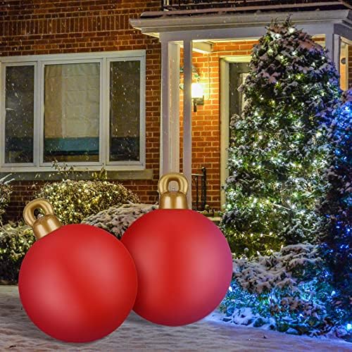 2 Предмета, 24-Инчови Светещи Гигантски Надуваеми коледни топки от PVC, Улични Големи Надуваеми Коледна украса Отвън с led осветление и дистанционно управление за на дв