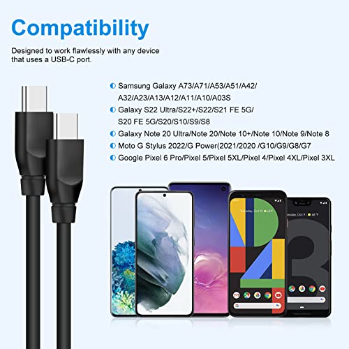 USB кабел C-USB C, 60 W, 2 опаковка, Кабел за бързо зареждане Type C-Type C-Кабел за Зарядно устройство Samsung Galaxy S23