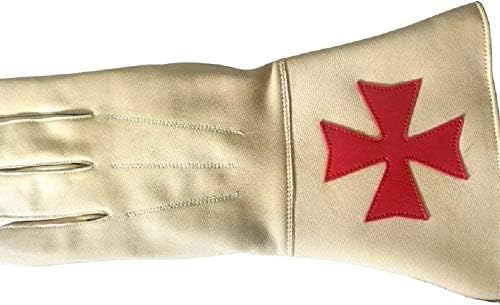 Ръкавици Рицар на Малтийския на Ордена на Червено на цвят, с Червен Малтийски Кръст от Мека кожа (Среден размер)