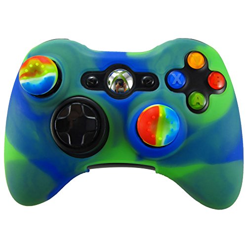 Мека силиконова обвивка Pandaren за набиране контролери за Xbox 360 (blue-тъмно зелена обвивка X 1 + дръжка за