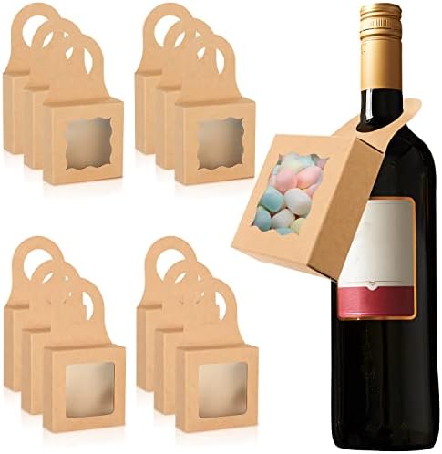 Кутия за бутилки вино от крафт-хартия UHOMENY 12Count с прозорец за окачване, Кутия за бутилки вино от крафт-хартия