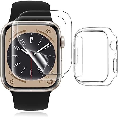 XYF [3 опаковки] Съвместими screen protectors за Apple Watch Series 8 7 45 мм, корпус-броня, без мехурчета, които са