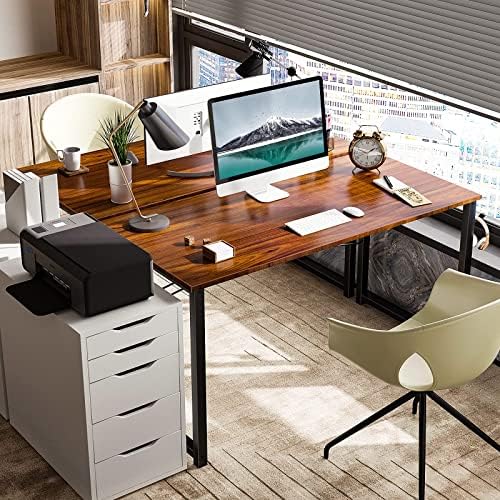 Компютърна маса Coleshome 47 инча, модерен прост бюро за домашния офис, бюро за студенти, тъмно-кафяв