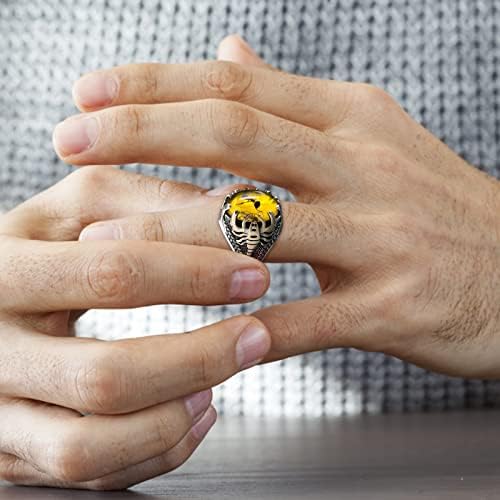 Комплект пръстени Размер на 6 Реколта Големи Овални Халки От естествен камък-Мъжки Реколта Инкрустиран Пръстени с Жълто-Червен