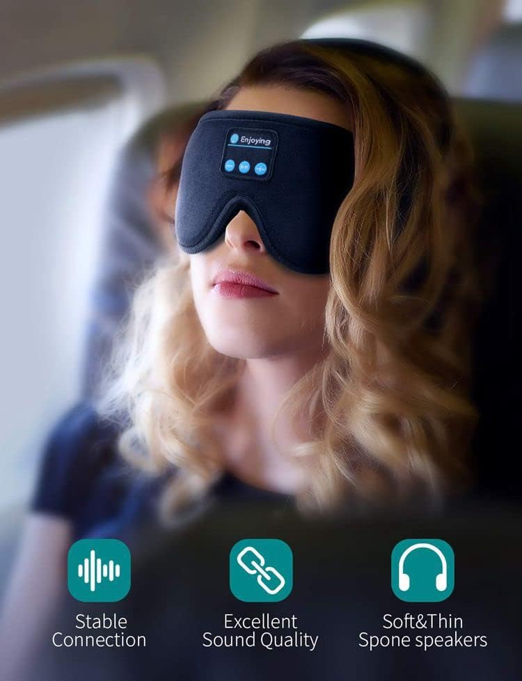 bestgift 3D Безжична 5,0 Bluetooth Музикална маска за очи Предизвикателство бинауральной Стереомузыки Затемненная маска за очи за сън, Черен един Размер