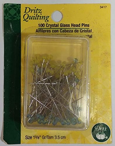 Dritz Quilting 3417 Игли с глави от кристално стъкло, 1-3 / 8 инча (100 броя), сини и жълти