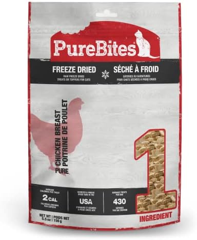 Екстри за котки PureBites Сублимированная Пилешки гърди, Направено в САЩ, 2,3 грама