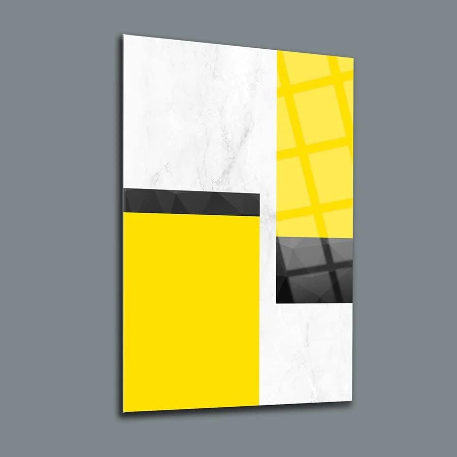 Жълто-Черен Стенен Декор, Изкуството на стъклена стена, Бескаркасная Свободно Плаващ Панел от закалено Стъкло, Декорация на Хола (11,8 W x 17,7В - 30x45 см, Комплект от 3)