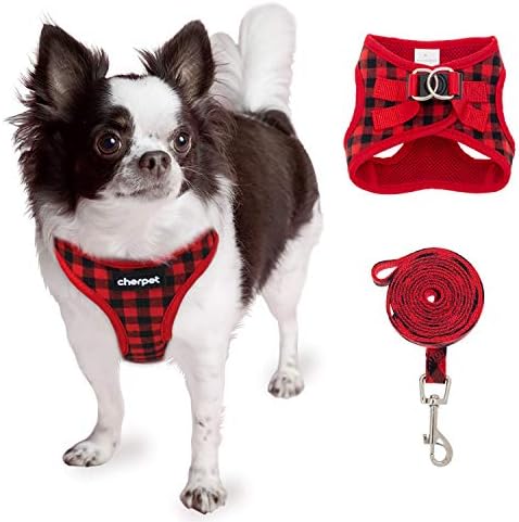 Комплект колан и каишка за куче CHERPET - Карирани Сладък Регулируема Жилетка за цялата кучета, който предпазва от бягство,