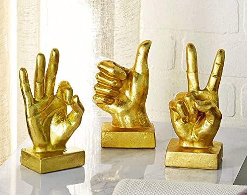 Bellaa Ръчни Фигурки Пръст на Американския Жестомимичен Език Сигнал Маса Златна Скулптура на Творчески Статуетка