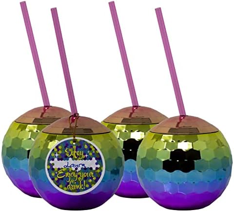 Чаша с дъга диско-топки Bolaras с регистрирани бирками, опаковка от 4 броя, Сладък Набор от коктейлни Чаши