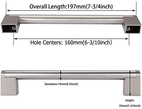 Дръжки на шкафа за баня е Изтеглен Матиран Никел Неръждаема Стомана 6-1/4 инча (160 мм), С Дупки В центъра - Homidy HDJ14 Модерен