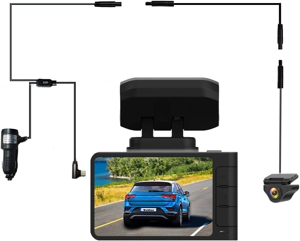 【D07 + удължителен кабел Type-C 33 фута 】 WOLFBOX 4K Dash Cam с Вградена камера на таблото WiFi GPS с удлинительным кабел 33 фута за резервна камера за товарни автомобили, микробуси, д