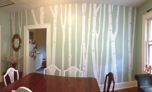 Голяма стенни Стикер на Березовое дърво, Свалящ се Vinyl стикер Forest Kids (9 дървета) (височина 108 инча (9 метра), Матово бяло)