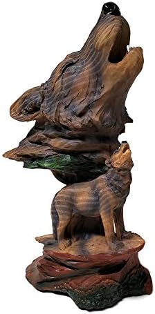 Бюст Фигурки Вълк с Украса от дърворезба, 9 инча