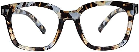 Очила за четене JiSoo Голям размер на 1,25 За жени и Мъже, Модни и Дизайнерски Очила за четене в Големи Рамки с Пружинным тръба на шарнирна връзка, Син Кварц 1,25