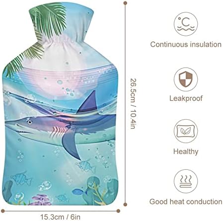 Бутилка за гореща Вода Shark с Меки Плюшени Капак на Топло Гума Чанта За Впръскване на Вода 1000 мл