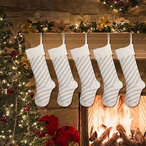 Natinr 7 Опаковки, Коледни Чорапи 18 инча, вязаный Отглеждане в ивицата Голям размер, Подаръци, украси за Чорапи,
