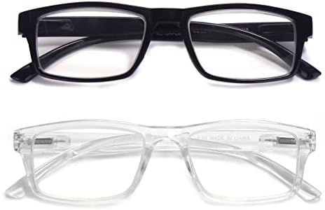 tide Оптични Очила за четене от 2 опаковки за Мъже и жени, Сини Светозащитные Очила, Леко устройство за четене на Компютърни игри с Антирефлексно покритие (Черен/Прозр