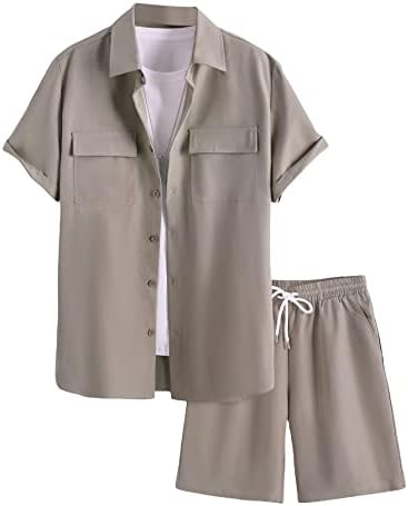 Мъжки Ежедневни Облекла SOLY HUX от 2 теми, Риза с Къс ръкав копчета и къси Панталони с завязками На талията, Комплект