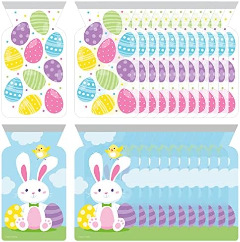Творчески Комплект Великденски Пролетни целлофановых пакети - общо 24 броя с обков-ципове - Дизайн яйца и зайци за партита,