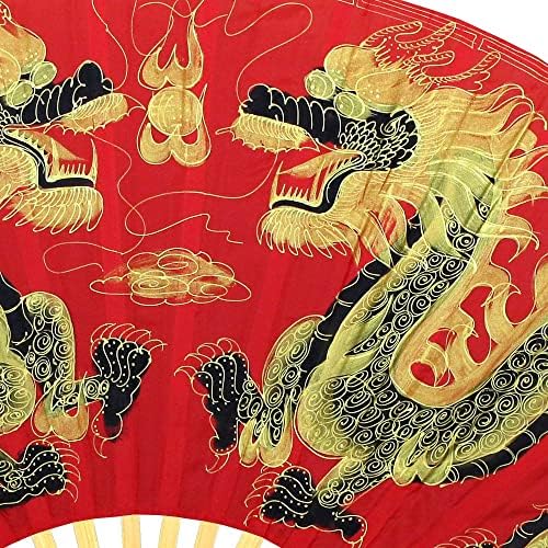 Сгъваем Стенен вентилатор Dragons с ръчно рисувани в китайски стил (ширина 40 см, Червени Дракони)