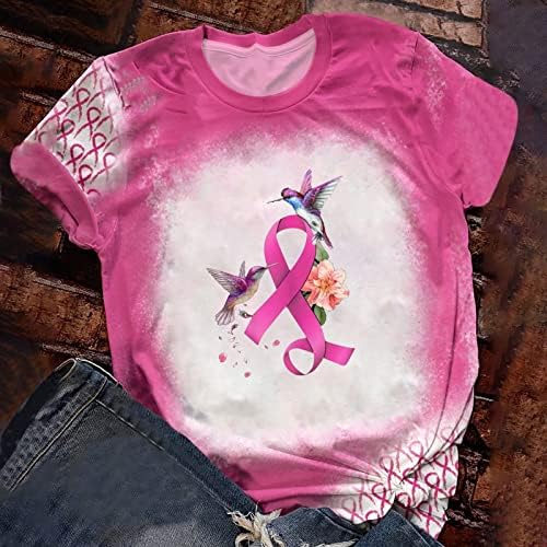 2023 Модерен Памук Топ с Кръгло Деколте и Къс Ръкав, Тениска с Изображение на Рак на Млечната Жлеза за Момичета,