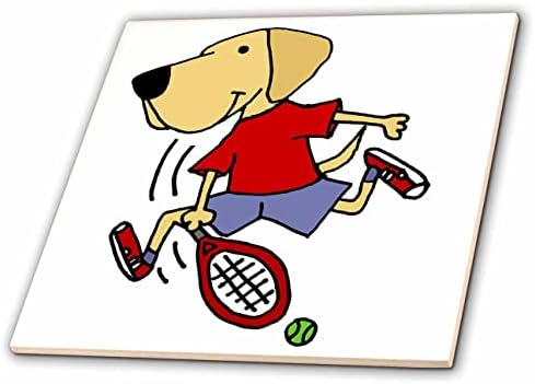 3D Забавно Сладко куче Жълт Лабрадор, Играеща Тенис На корт, Спортен Карикатура - Плочки (ct_353501_1)