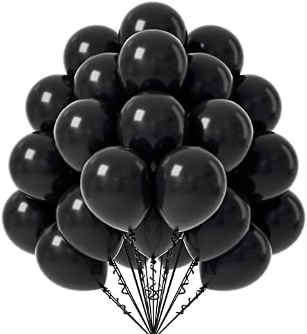 FOTIOMRG Черни балони 12 инча, 50 опаковки, Черни Латексови Вечерни балони с Хелий, Качествени за Рожден Ден, Абитуриентски,