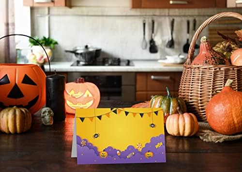 Карта за поставяне на масата на Хелоуин, Набор от Карти в стил Палатки от 25 парчета с Тиква и Призрак, Редактира
