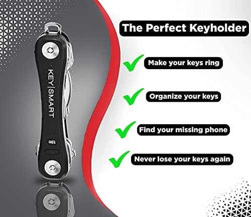 KeySmart Pro - Държач за ключове с led подсветка и технология Tile Smart (до 10 ключове, черен) Комплект Компактни