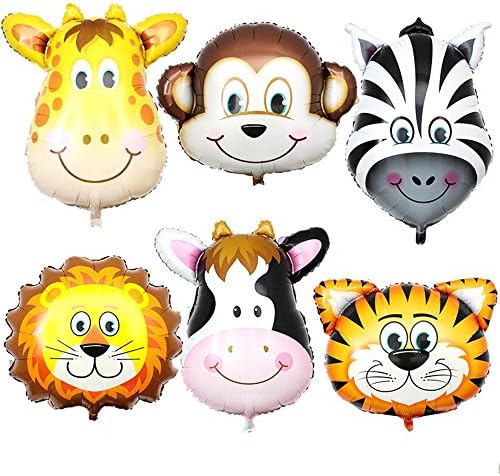 Elloapic, 6 бр., Набор от балони Голям размер, формата на главата на животно в Джунглата, подаръци за деца и прекрасна украса за рожден Ден в стил Сафари, шест скока във въ?