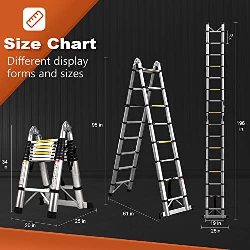 Телескопична стълба Рамка, Компактен алуминиев подвижни стълби с дължина 16,5 фута, Преносим Телескопична стълба