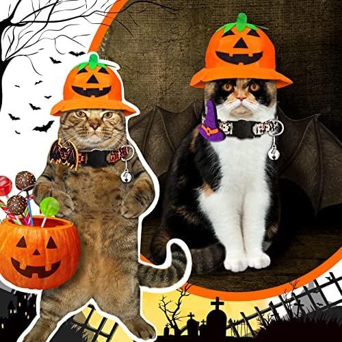8 парчета Хелоуин котка яка с камбана регулируема Breakaway Cat яка с подвижна призрак на тиквата Прилеп вещица, шапка, Паяк Черна котка очарованието на Хелоуин Пет яка ак