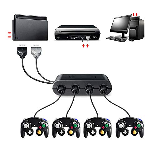 4-портов адаптер GameCube с турбокомпресор и бутон Home. Адаптер контролер Super Smash Bros за GameCube и Wii U, PC, Nintendo