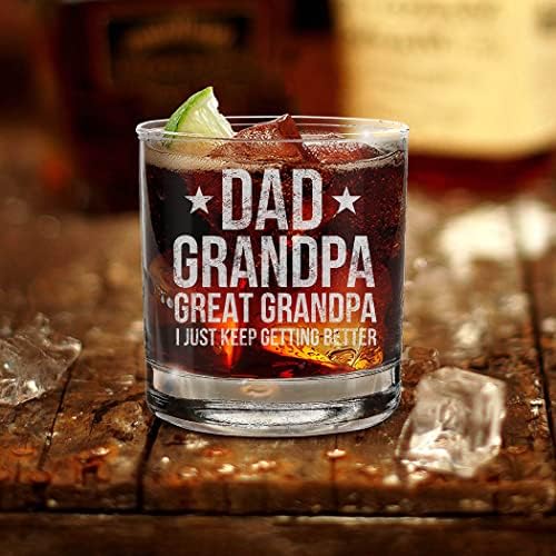 shop4ever® Татко, Дядо, Прадедушка, Аз Просто Продължавам да се Подобри Чаша за Уиски с Надпис, Подарък за Деня на бащата