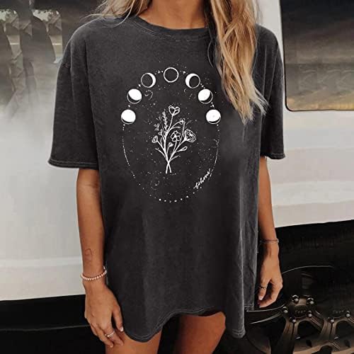 Тениска Дамска Къса Свободна Тениска С Флорални принтом, Тениска с изображение на Луната, Женската Блуза С Полевыми Цветя,