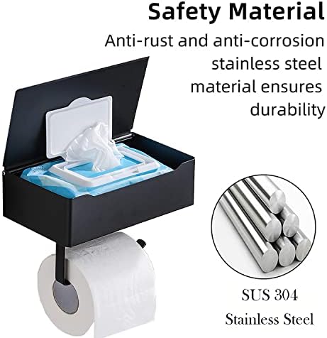 JOPOFI Матиран Черен Държач за тоалетна хартия с рафт - Диспенсер за смываемых салфетки от неръждаема стомана SUS304