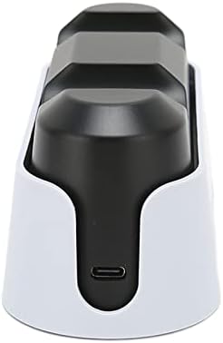 Зарядно устройство контролер за PS5, Безжична зарядно устройство Контролер с Двама ръководители, Контролер станция за Бързо зареждане за PS5 с led индикатор (бял)