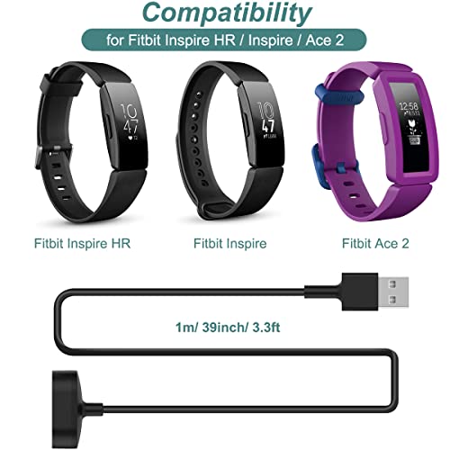 Зарядно устройство Kissmart за Fitbit Inspire HR, Fitbit Inspire, Fitbit Ace 2 Преносимото USB-кабел за зареждане на смарт часа Fitbit Inspire и Inspire HR [3,3 фута / 100 см]