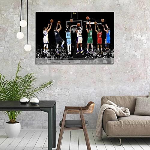 Плакат Баскетболист, Платно, Стена Художествени Плакати за Момчета, боядисани стени в Спалнята (12x18 инча-Дървена рамка, A)