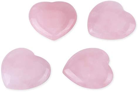 Хакита Розов Кристал във формата на сърце, 4 бр. розов кварц Статуи Кристали, Полускъпоценни камъни, изискана мода
