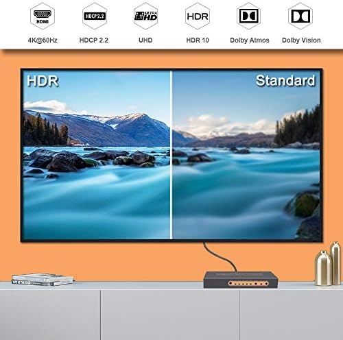 iArkPower 5-портов HDMI 4K @ 60Hz с дистанционна поддръжка HDR10, Dolby Vision, Dolby Atmos, HDCP2.2, YCbCr 4: 4:4, CEC