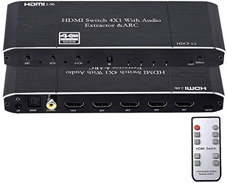 HDMI превключвател 4x1, превключете на HDMI 4 в 1 изход, 4K @ 60 hz Превключвател 4 HDMI порта с аудиовыделителем