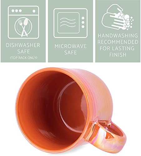 Elanze Designs Обожженный Оранжево Гланц Переливающийся Ириса на Реактивна Черешката на 17 унции Керамични Чаши за Кафе