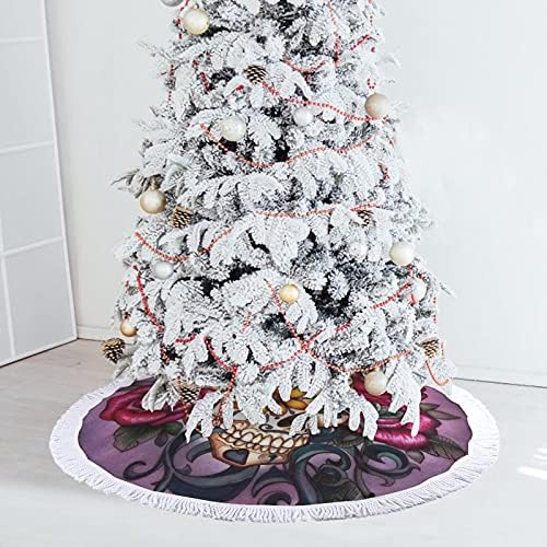 Захарен Череп Коледно Дърво Мат Пола Дърво Базовата Кутията с Пискюли за Празнични Партита, Коледни Украси 48 x48