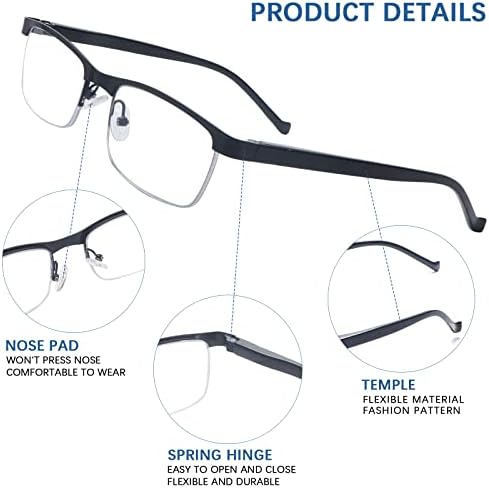 VIDEBLA Прогресивно Многофокусные Очила За Четене, 2 опаковки, Метални Полукадровая Дограма, Женски, Мъжки, Синя Светлина, Блокиране на Правоъгълни Очила